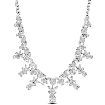 Miadora 15 1/4ct Multi-Shaped Lab-Grown Diamond Graduated Bib-Style Floral Necklace 14k White Gold