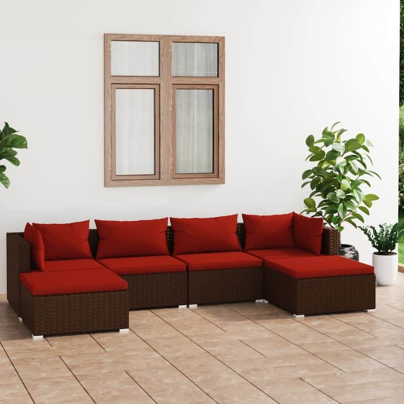 vidaXL 7 Piece Patio Lounge Set with Cushions Poly Rattan Brown - 27.6" x 27.6" x 24" - 27.6" x 27.6" x 24"