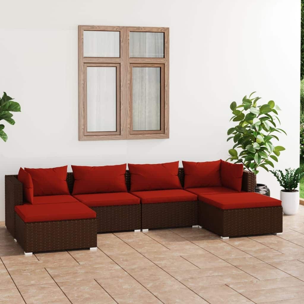 vidaXL 7 Piece Patio Lounge Set with Cushions Poly Rattan Brown - 27.6" x 27.6" x 24" - 27.6" x 27.6" x 24"
