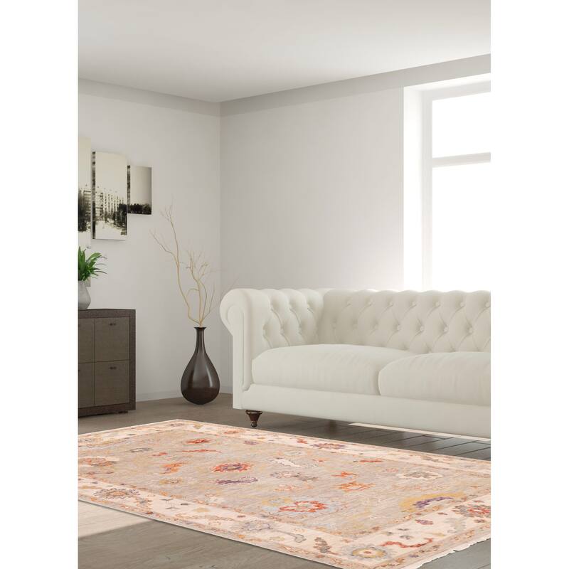 ECARPETGALLERY Hand-knotted Modern Oushak Light Grey Wool Rug - 5'0 x 8'0