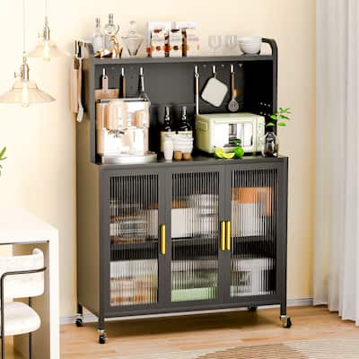 Solstiq 56.14"H Carbon Steel Kitchen Storage Cabinet Microwave Stand