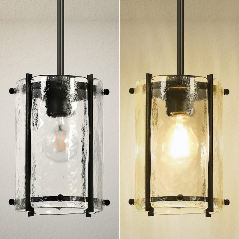 Modern Black 1-Light Pendant Light with Handmade Glass for Kitchen Island - Dia. 6.7" x H 9.1"