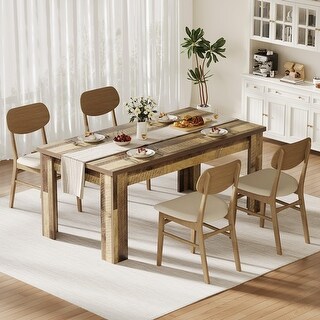 Sturdy Rustic Farmhouse Dining Table for 4-6 - 63 Inch Rectangular Wood ...