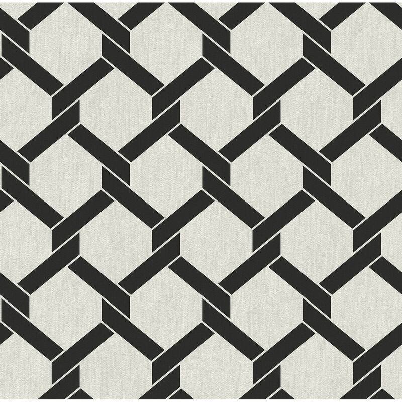 A-Street Prints Payton Black Hexagon Trellis Wallpaper