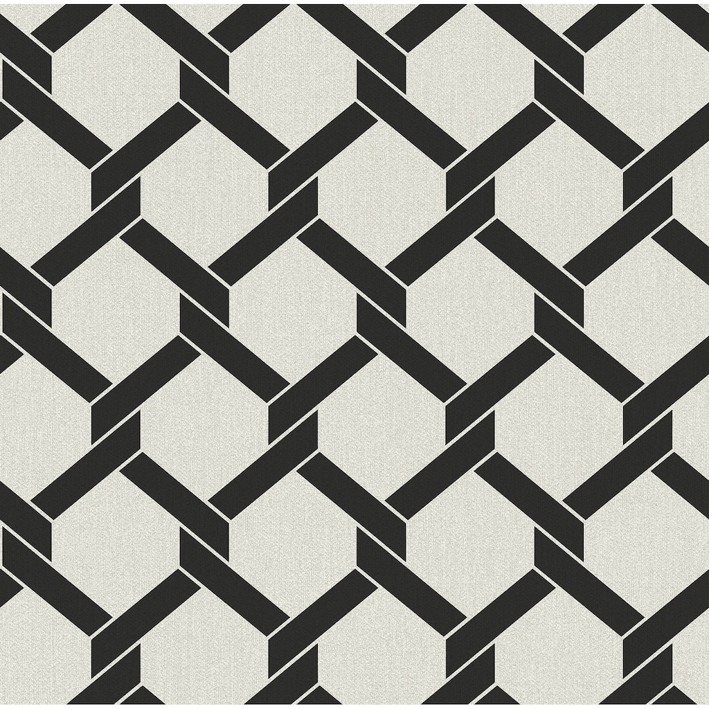 A-Street Prints Payton Black Hexagon Trellis Wallpaper