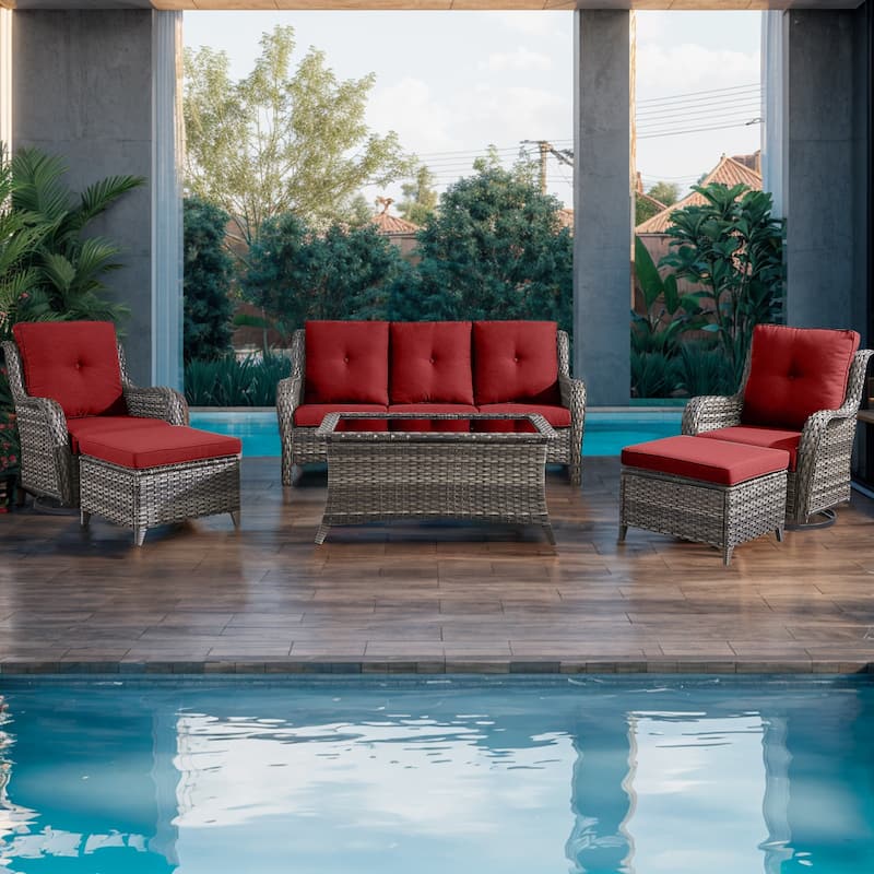 5 Pieces Outdoor Sofa Glider Chair Furniture Set - Grey - Red