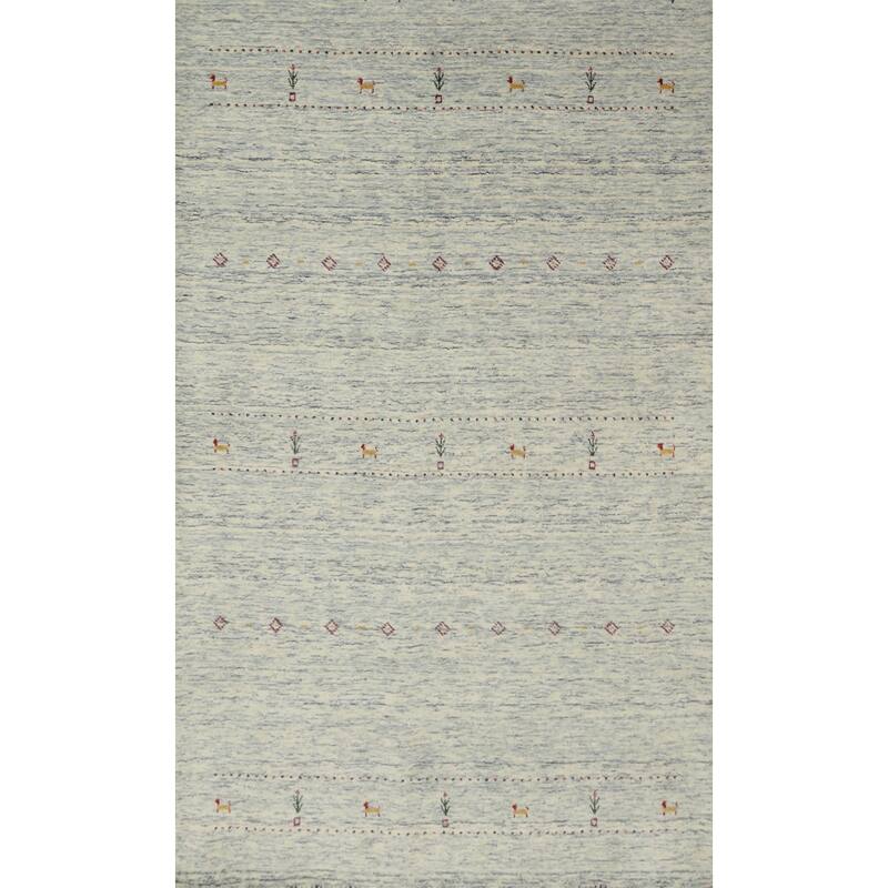 Hand Knotted Oriental 100% Wool Carpet Tribal Animal Pictorial Beige & Ivories Gabbeh Area Rug - 7' 8'' X 5' 1''