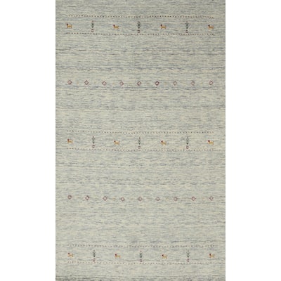 Hand Knotted Oriental 100% Wool Carpet Tribal Animal Pictorial Beige & Ivories Gabbeh Area Rug - 7' 8'' X 5' 1''