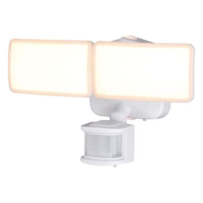 Merill White Integrated LED Motion Sensor Dusk to Dawn Outdoor Security Flood Light - 11.5-in W x 7.25-in H x 5.75-in D