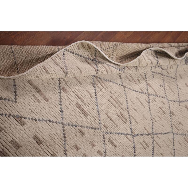 Trellis Ivory Moroccan Area Rug Handmade Wool Carpet - 5'11"x 10'3"