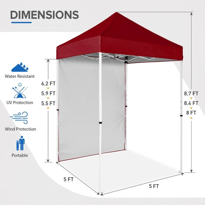 EAGLE PEAK Pop up Canopy 5x5, Outdoor Portable Canopy Tent with One Removable Sunwall, Carry Bag Included, Burgundy