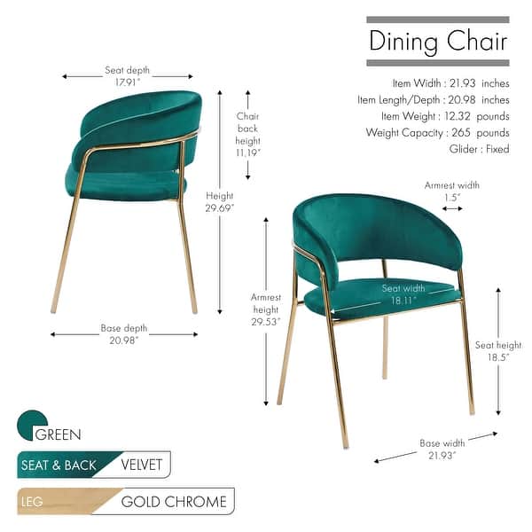 dimension image slide 0 of 4, Porthos Home Cardi Dining Chairs Set of 2, Velvet Upholstery, Gold Legs