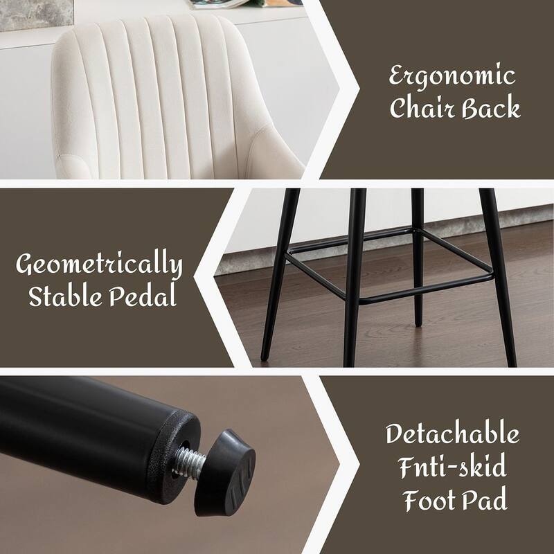 Modern Velvet Upholstered Bar Stools with backs, Set of 2