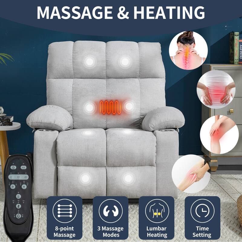 Roomfitters Dual Motor Power Lift Recliner Chair with Heat Massage Oversized Infinite Position Sofa with Cup Holders