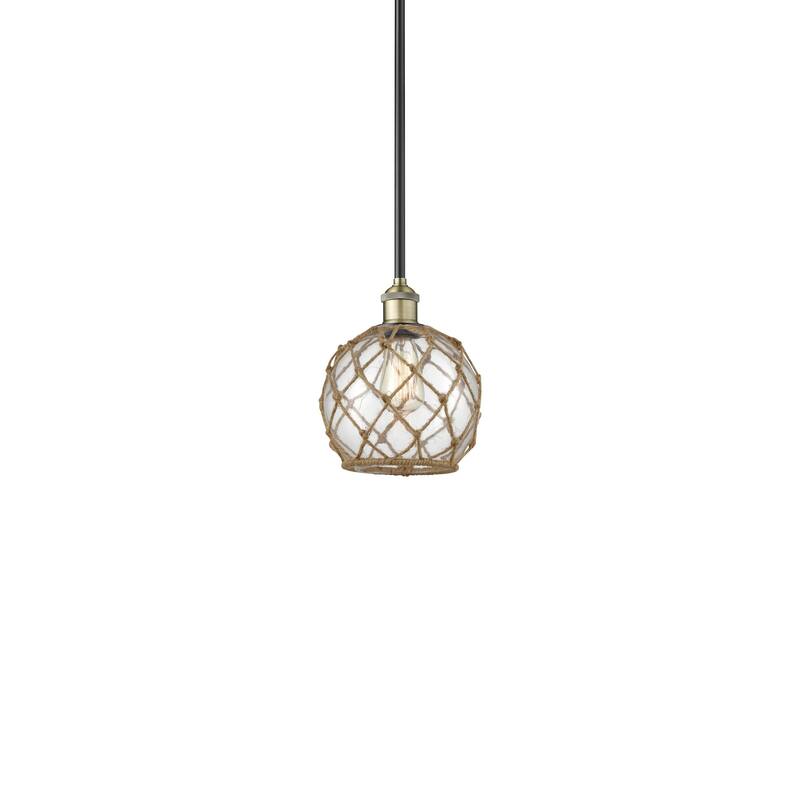 Innovations Lighting 616-1S-10-8 Farmhouse Rope Pendant Farmhouse Rope - Black Antique Brass / Clear Glass with Brown Rope
