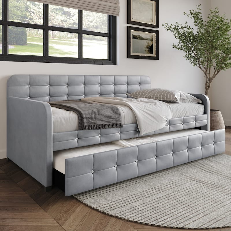 Clayfell Elyria Diamond Button Tufted Velvet Upholstered Daybed