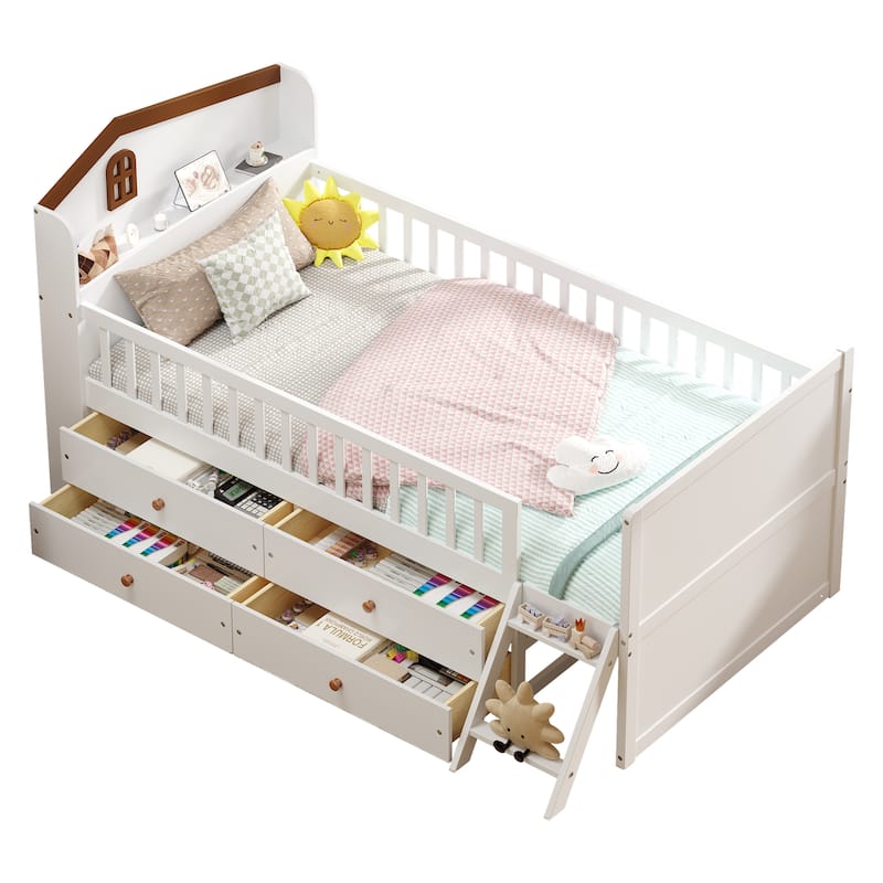 Twin Bed Frame with Storage 4 Drawers