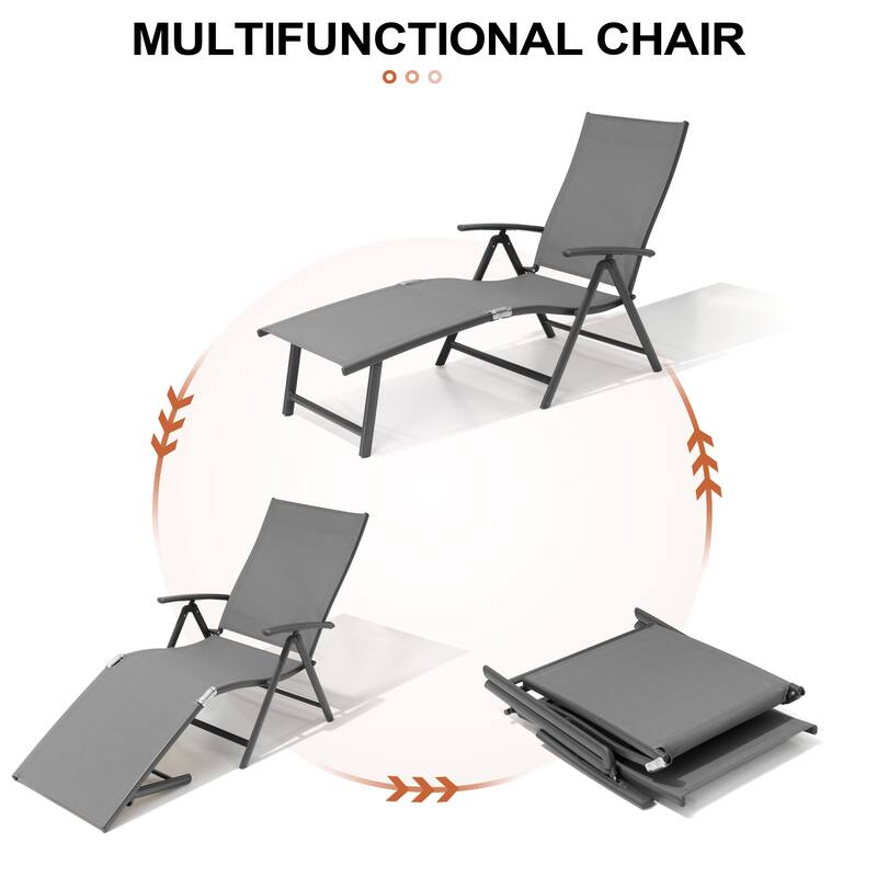 Outdoor Aluminum Folding Recliner Adjustable Chaise Lounge Chairs - See Picture