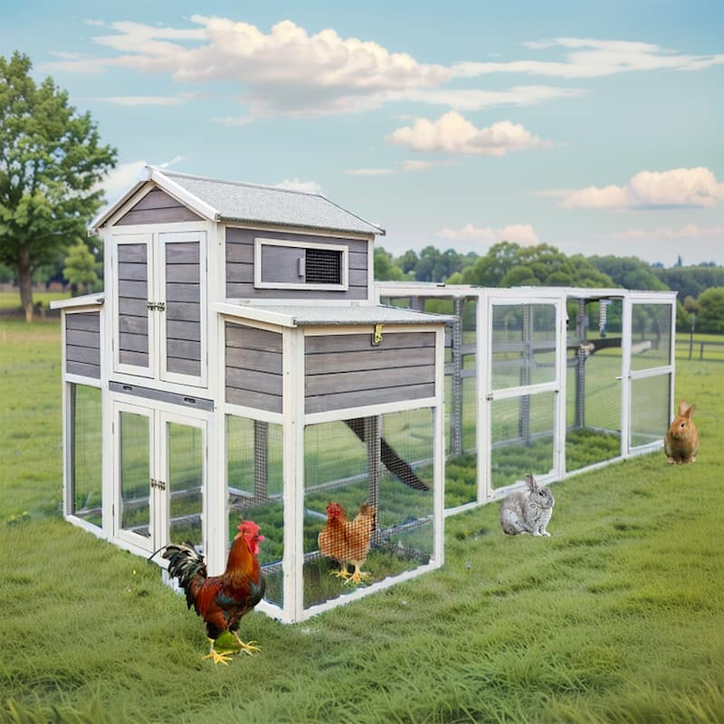 150"W 2-Story Wood Large Chicken Coop with Run, 2 Nesting Boxes