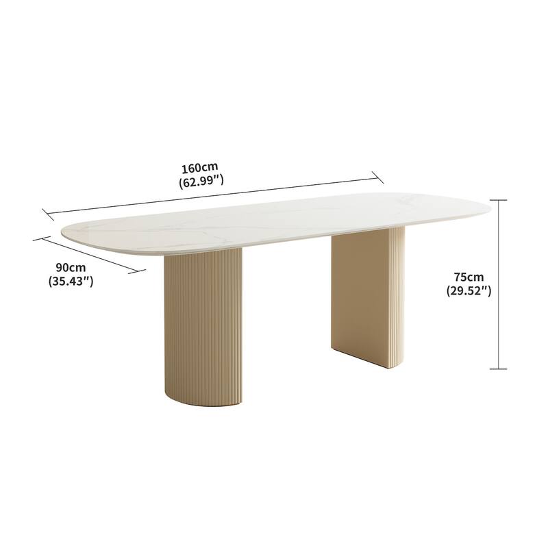 Modern Oval Slate Dining Table with Double Pedestal for Dining Room Kitchen Restaurant