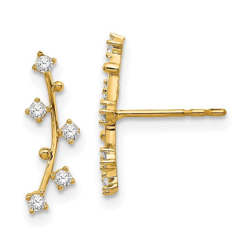 Curata 14k Polished Bar With CZ Cubic Zirconia s Post Earrings - 14.85x4.95mm Wide