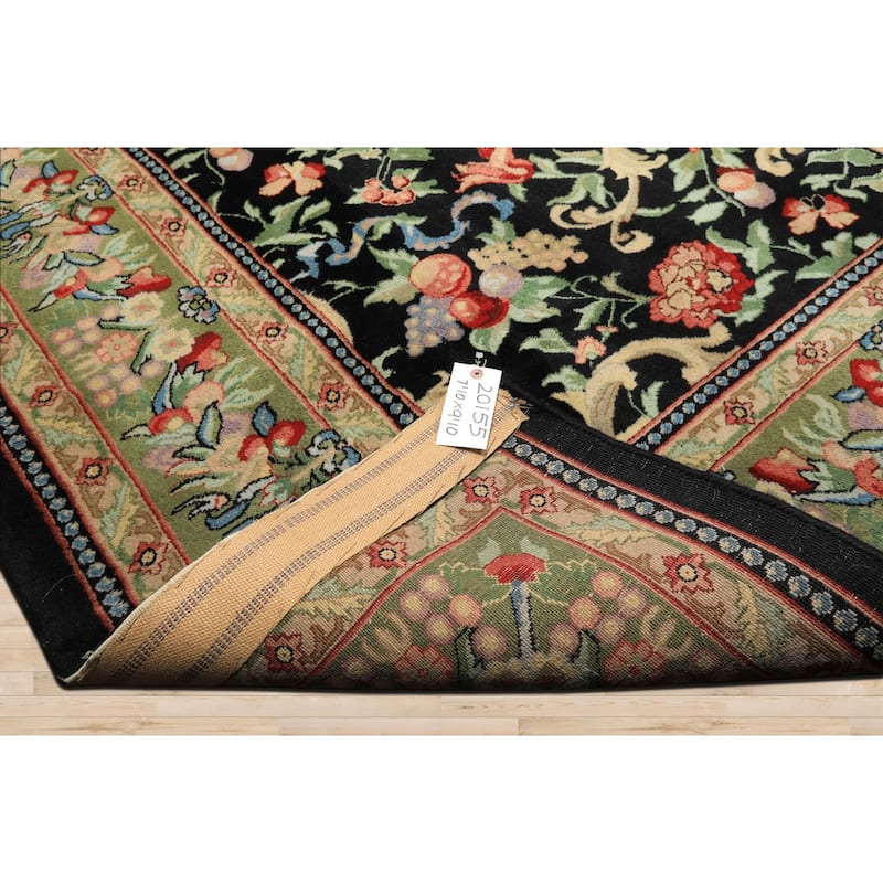 7'10''x9'10'' Hand Knotted Wool Black French Aubusson Savonnerie Asmara Rug - 7' 10'' x 9' 10''