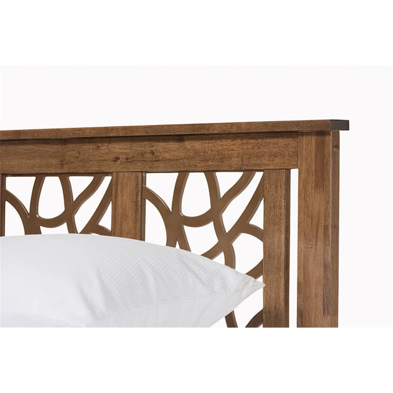Modern Platform Bed - Contemporary Wood Bed Frame, Walnut Brown, Solid Rubberwood Construction