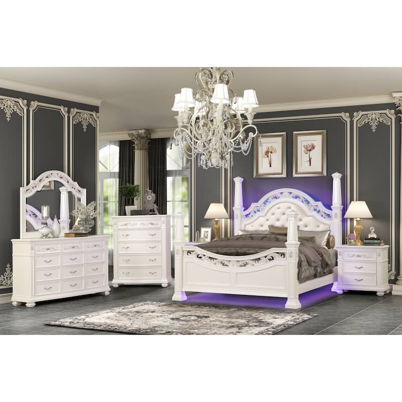 Valentina White Bedroom Set with LED Lighting