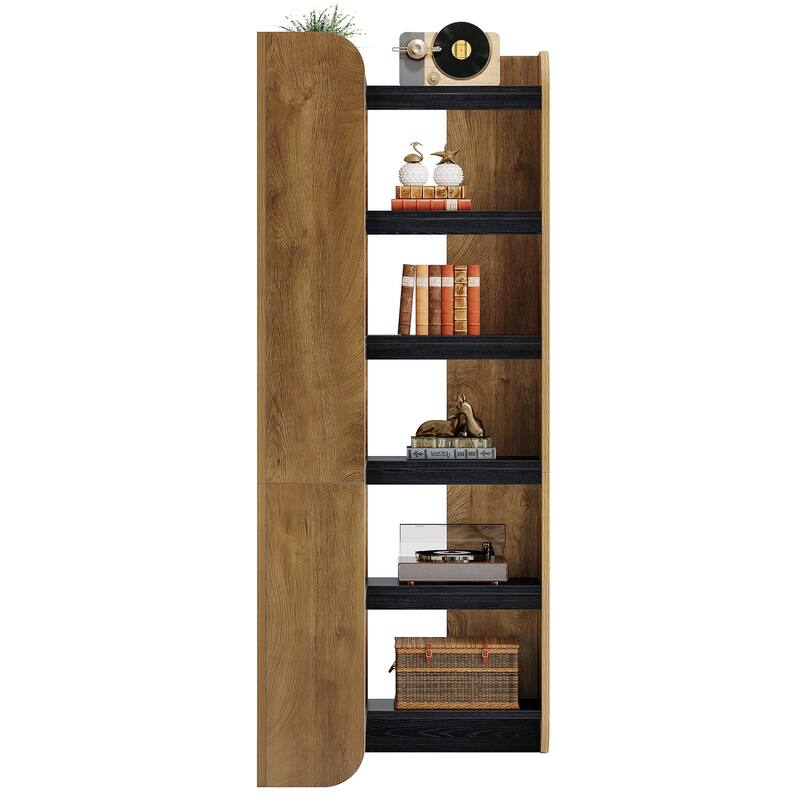 6-Tier Wooden Bookcase, 70.9-Inch Tall Corner Bookshelf