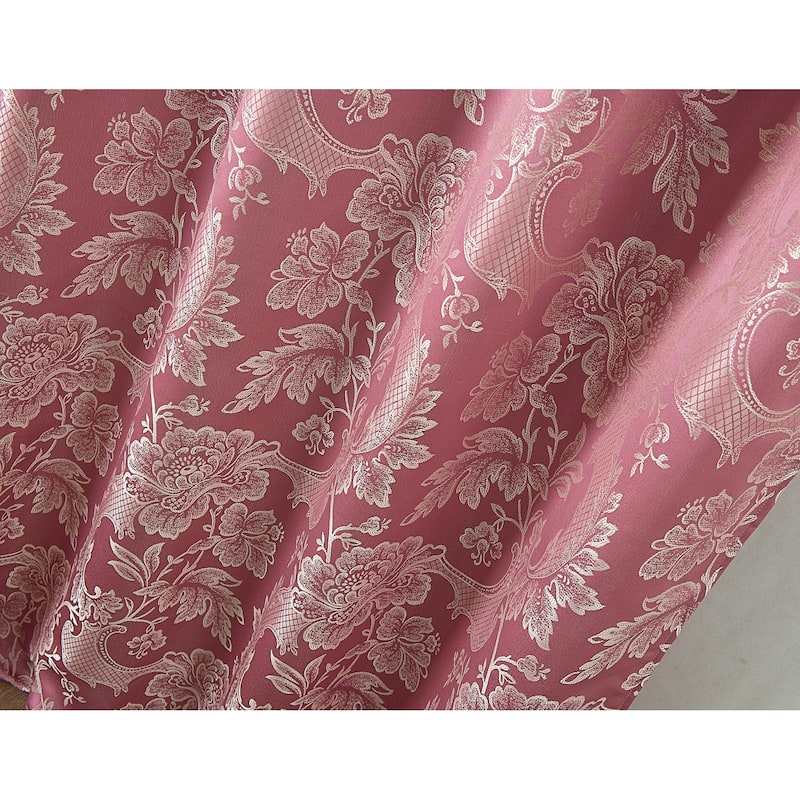 Rosalie Floral/Damask Textured Jacquard Single Rod Pocket Curtain Panel w/ Attached Valance - 54 x 84 in. - 54 x 84 in.
