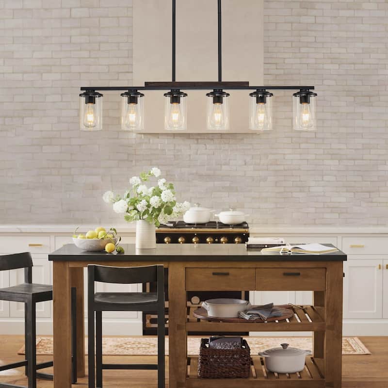 Starsky Modern Farmhouse Chandelier Linear Kitchen Island Light with Cylindrical Glass Shade