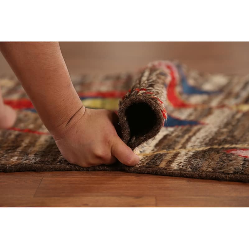 Brown Geometric Moroccan Oriental Runner Rug Handmade Wool Carpet - 2'11" x 9'8"