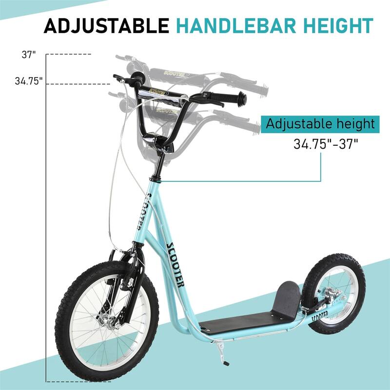 Steel Aluminum Kick Scooter with Adjustable Handlebar - 53.25"L x 22.75"W x 34.75"-37"H