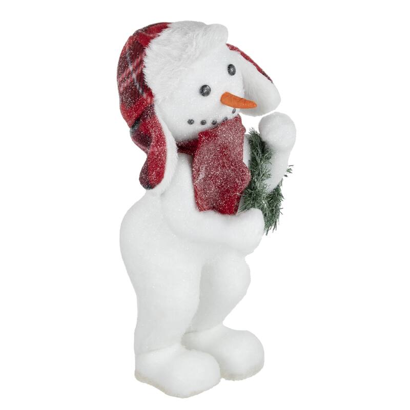 16" Frosted Snowman Holding a Christmas Wreath Tabletop Figure