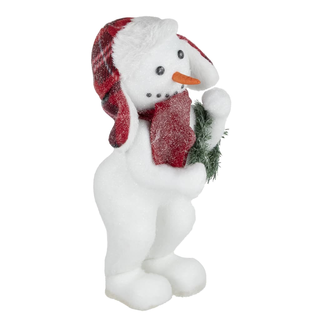16" Frosted Snowman Holding a Christmas Wreath Tabletop Figure