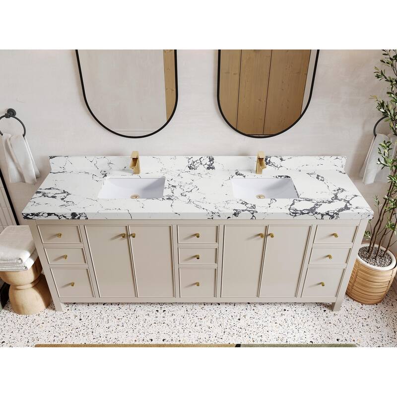 Willow Collections 84 in. W x 22 in. D Chicago Double Bowl Sink Bathroom Vanity with Countertop - 2" Viola Night - Fine Grain