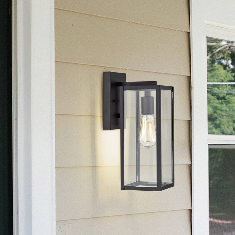 Square Matte Black Outdoor Sconce with Transparent Glass (Set of 2) - 13.75*5*7.25