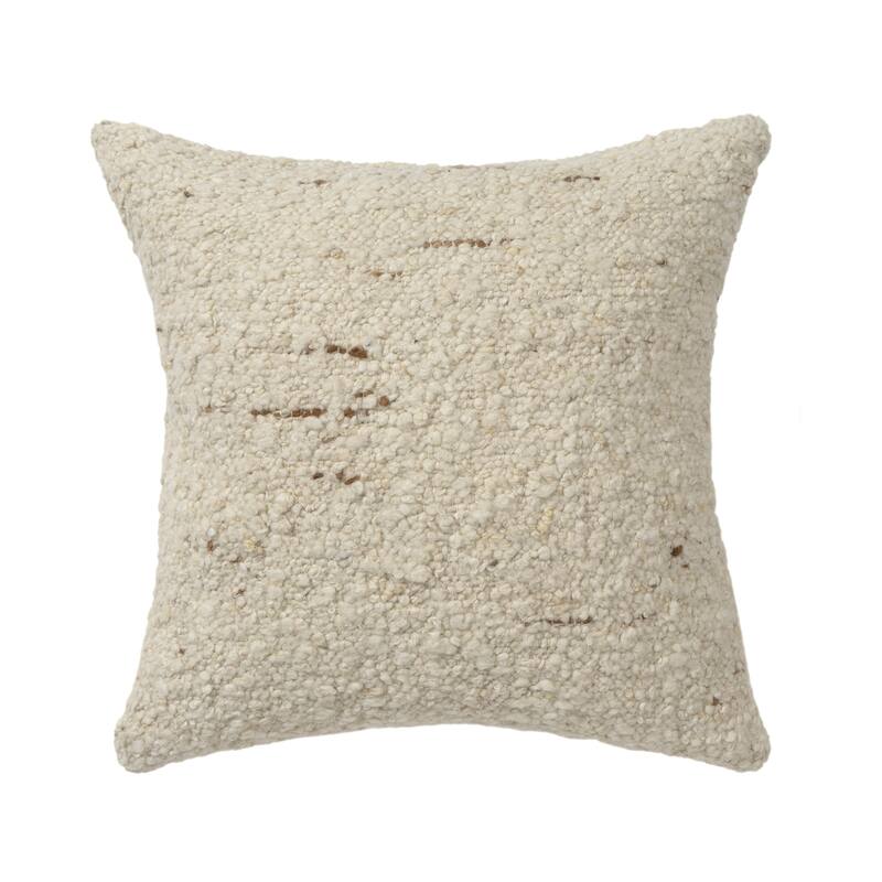 Handmade Boucle Wool Square Throw Pillow Cover - 24" - Cream