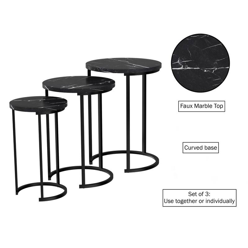 Lavish Home Round Living Room End Tables Nesting Tables, Set of 3