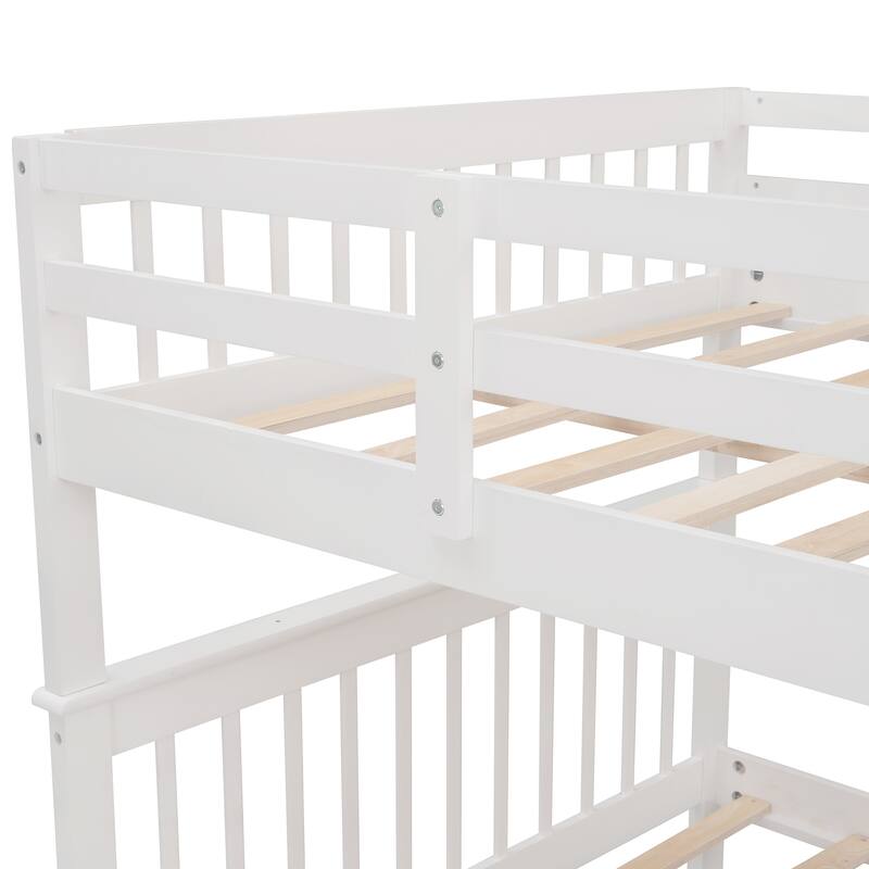 Full-Over-Full Bunk Bed with Twin Trundle, Storage, Guard Rail, White