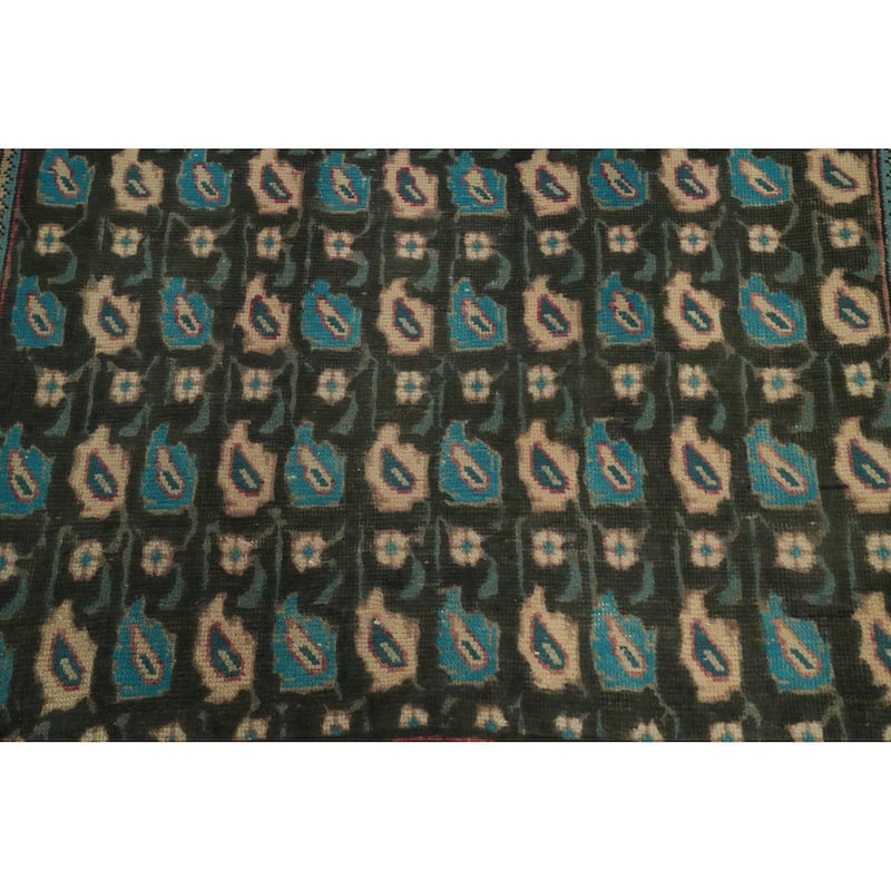 Hand Knotted Oriental 100% Wool Carpet Traditional Geometric Black Tabriz Area Rug - 4' 8'' X 3' 5''