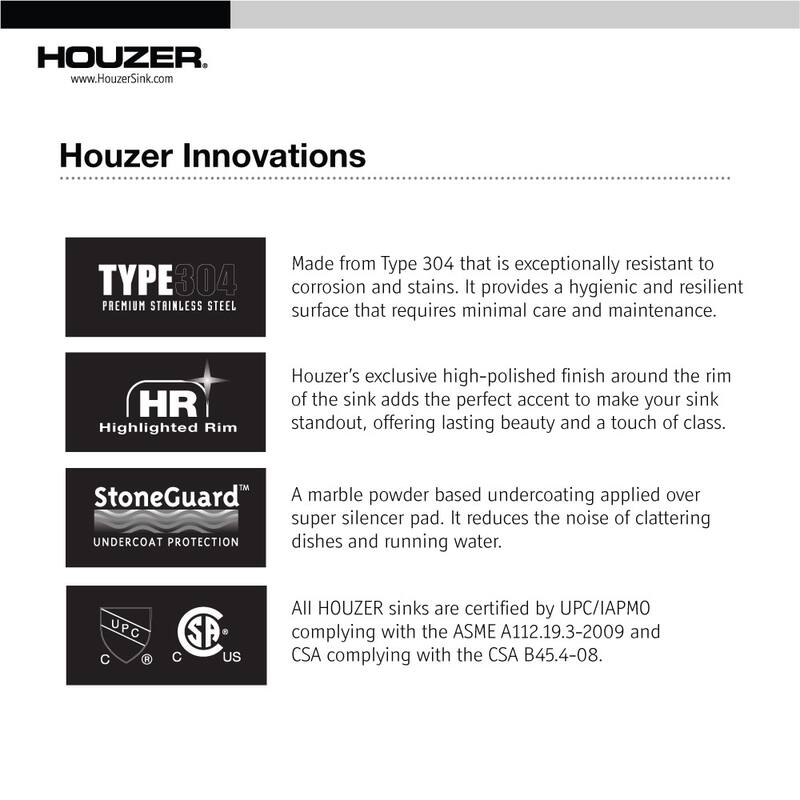 Houzer 1515-6BS-C Hospitality 15" Drop In Single Basin Stainless Steel