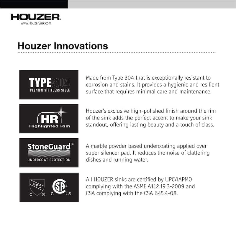 Houzer Hospitality 17" Single Basin Drop In 22-Gauge Stainless Steel