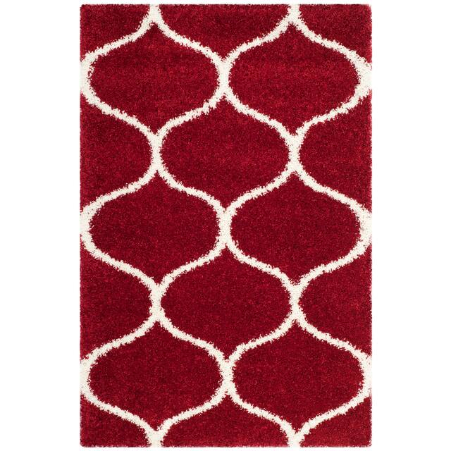 SAFAVIEH Hudson Shag Ogee Trellis 2-inch Thick Area Rug - 2' x 3' - Red/Ivory