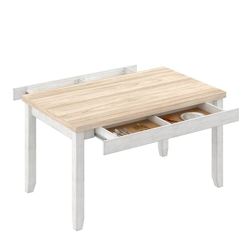 Javlergo 60-inch Modern Rectangular Solid Wood Dining Table with 4 Drawer Spaces