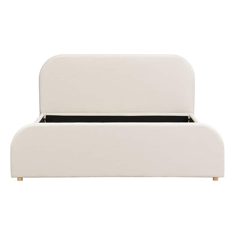 Christopher Knight Home - Thalassa Linen Bed Frame with Curved Headboard and Solid Wood Legs