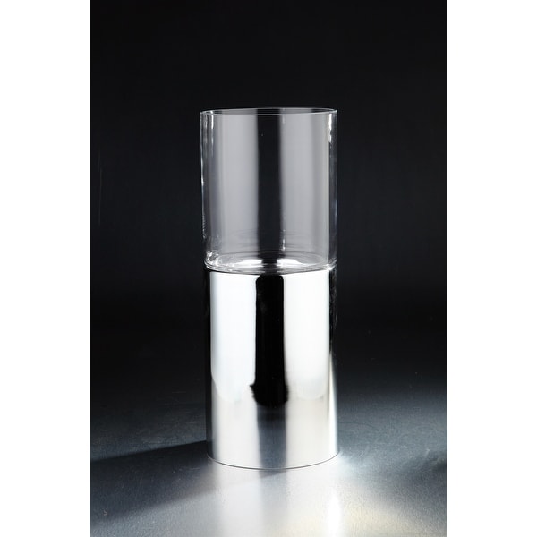 21.5" Clear and Silver Cylindrical Hand Blown Glass Vase - N/A