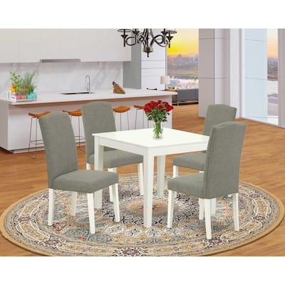 Modern 5Pc Dining Set - Square Table & 4 Chairs - Linen White Legs - Dark Shitake Fabric