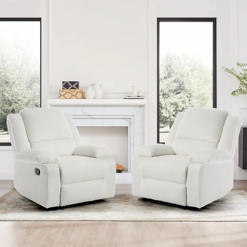 2Set Modern Lounger Upholstered Push Back Manual Recliner Chair - Beige(Corduroy)