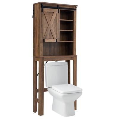 Over The Toilet Storage Cabinet, Freestanding Toilet Rack with Door, Shelves, Anti-Toppling Devices, Bathroom Toilet Shelf